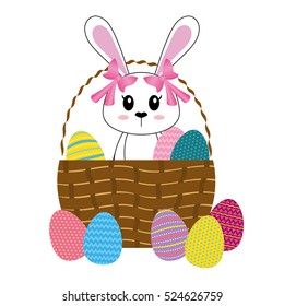 Happy easter bunny cartoon icon vector illustration design