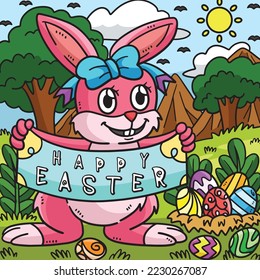 Happy Easter Bunny Colored Cartoon Illustration