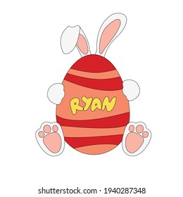 Happy Easter bunny with colored Ester Egg. Digital illustration for Easter hunt, printmaking