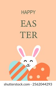 Happy easter bunny with colorful eggs. Easter abstract modern geometry card.