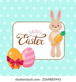 Happy Easter Bunny, Colorful Eggs. Greeting card, banner. Vector illustration.