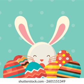 Happy Easter Bunny with Colorful Eggs
