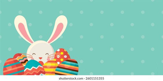 Happy Easter Bunny with Colorful Eggs