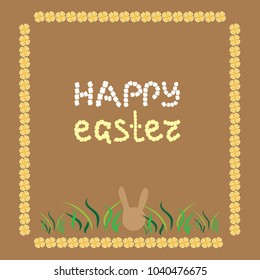 Happy Easter Bunny and Colorful  Vector Color Illustration. Greeting Card 