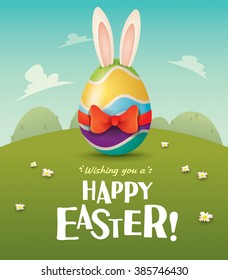 Happy Easter! Easter bunny coming out soon! Wide copy space for text.