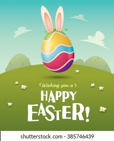 Happy Easter! Easter bunny coming out soon! Wide copy space for text.