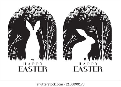 Happy Easter. Bunny Easter. Cute bunny with floral decorative decoration in spring