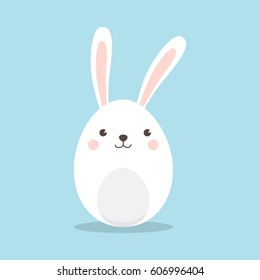 Feliz Conejo de Pascua. Un lindo conejo blanco sobre fondo azul cielo Vector ilustración para tarjeta de saludo, invitación.