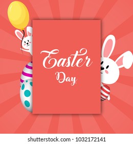 Happy easter bunny design with easter egg. Happy easter card, poster and background design with copyspace for your text.
