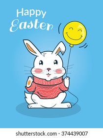 Happy easter bunny design flat. Rabbit celebration illustration
