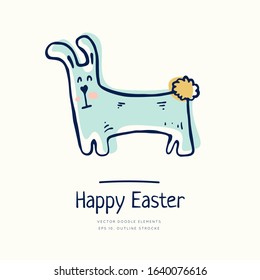 Happy Easter bunny doodle. Vector artwork. Holiday concept for invitation, card, ticket, branding, logo, label, emblem. Coloring book page for adult, children, kids. Seasons Greetings