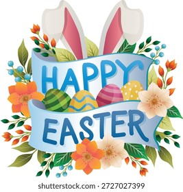 happy easter bunny ear and floral decoration