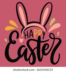 happy easter bunny ear handwritten typography vector