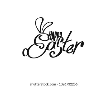 Happy easter with bunny ear text design elements, vector illustration.