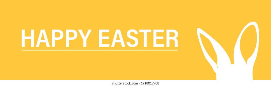 Happy easter with bunny ear. Yellow background holiday rabbit banner. Vector illustration in flat style