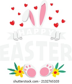 Happy Easter with Bunny ears and flowers