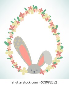 Happy Easter Bunny Ears with flowers in egg shape