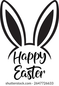 Happy Easter with bunny ears silhouette vector, Easter bunny and typography. Festival day bunny icon.