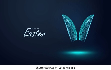 Fondo de tecnología de orejas de conejito de Pascua feliz. Diseño de banner de oreja de conejo ligero de neón. Vector de tarjeta de felicitación digital de vacaciones futuras.	
