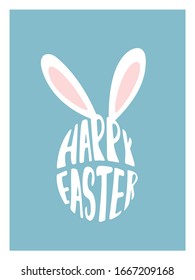 Happy Easter. Easter bunny ears with text. Vector illustration