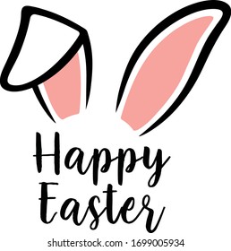 Happy Easter Bunny Ears Vector Graphic Clipart With Happy Easter Inscription