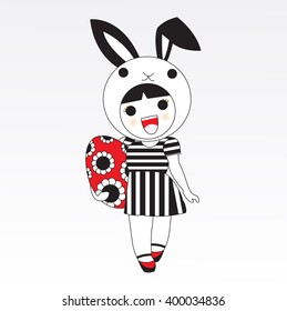 Happy Easter Bunny With Egg Character illustration