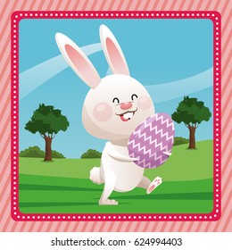happy easter bunny egg decorative pink frame