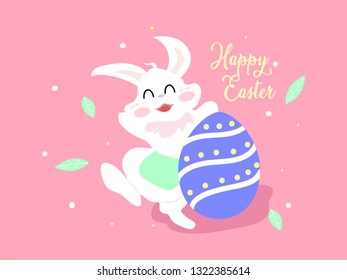 Happy Easter! Easter bunny and egg in field. Wide copy space for text. - Vector