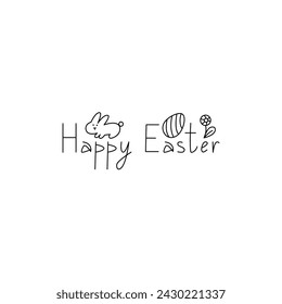 Frohe Ostern, Hase, Ei und Blume, Doodle Vektor-Illustration