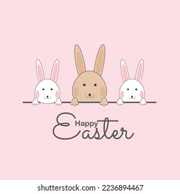 Happy easter with bunny and easter egg greeting card. Cute rabbit background. Vector illustration.