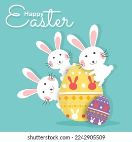 Feliz Pascua con conejita y tarjeta de saludo de huevo de Pascua. Fondo de conejo lindo. Ilustración vectorial.