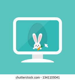 Happy Easter bunny in egg icon on computer