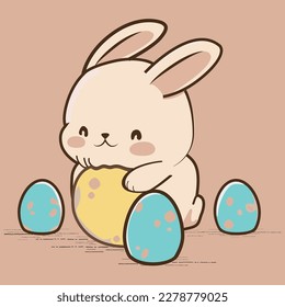 Happy Easter Bunny with easter egg. Illustration