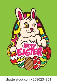 happy easter with bunny and easter egg illustration