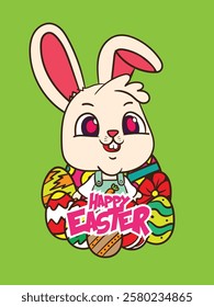 happy easter with bunny and easter egg illustration