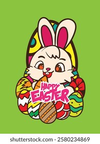 happy easter with bunny and easter egg illustration