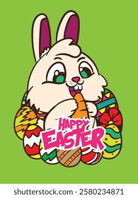 happy easter with bunny and easter egg illustration