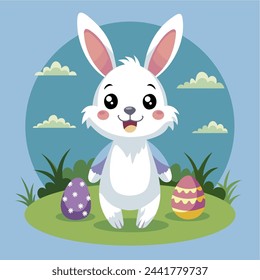 Happy easter bunny and egg vector image illustration 