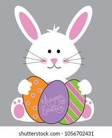 Happy Easter Bunny with Eggs