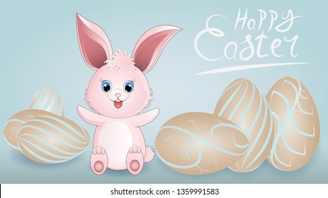 happy easter Bunny with Easter eggs