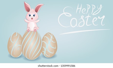 happy easter Bunny with Easter eggs