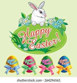 happy Easter! with Bunny and eggs