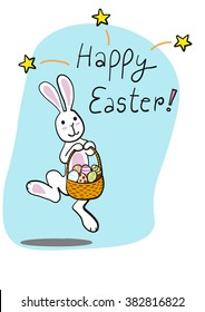 Happy Easter Bunny with Easter eggs basket