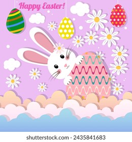 Happy Easter, Easter bunny, Easter eggs, flowers