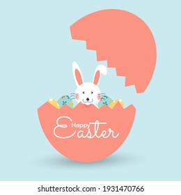 Feliz Pascua con conejita y tarjeta de saludo de huevos de pascua. Fondo del día de Pascua. Ilustración vectorial.