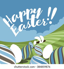 Happy Easter Bunny and eggs greeting card and poster design. EPS 10 vector illustration.