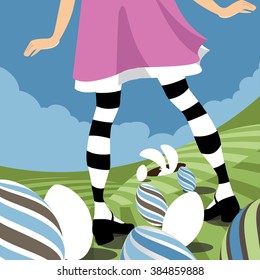 Happy Easter Bunny and eggs greeting card and poster design. EPS 10 vector illustration.
