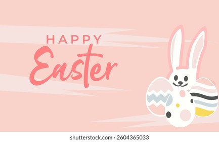 Happy Easter with a Bunny and Easter Eggs greetings banner concept