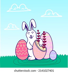 happy easter bunny eggs illustration background cartoon funny