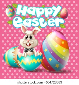 Happy Easter with bunny and eggs on pink background illustration